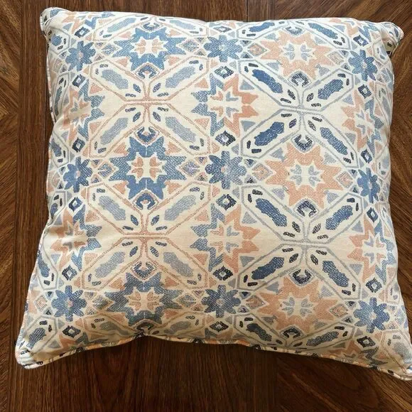 Pier 1 Accent Pillow Peach Blue 19” X19” Square Washable Slip Cover - Picture 1 of 5